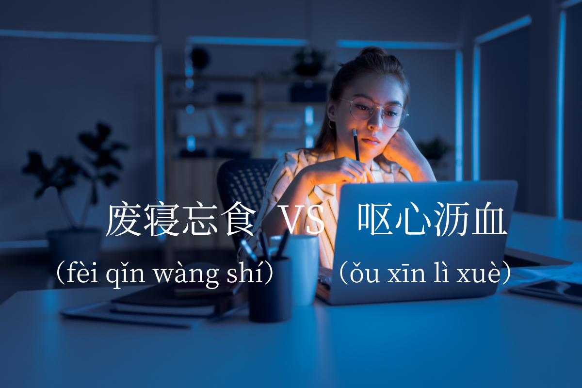 HSK Words: 废寝忘食 (fèi qǐn wàng shí) VS 呕心沥血 (ǒu xīn lì xuè)